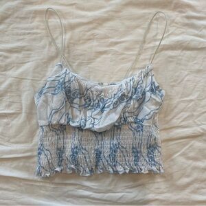 Pacsun blue floral rushed crop tank top